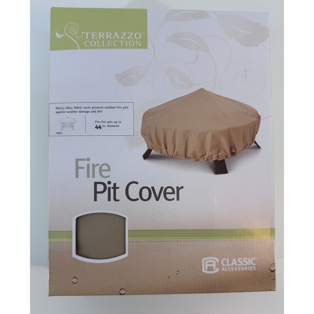 Terrazzo Collection 58992 Sand Beige Polyester Fire Pit Protect Cover 44" W NIB